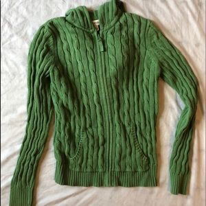 Green hooded sweater